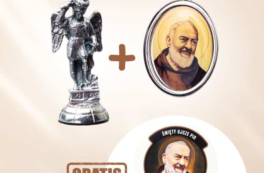 Zestaw z ojcem Pio: Figurka św. Michała Archanioła + brelok z ojcem Pio i św. Krzysztofem + gratis: nalepka