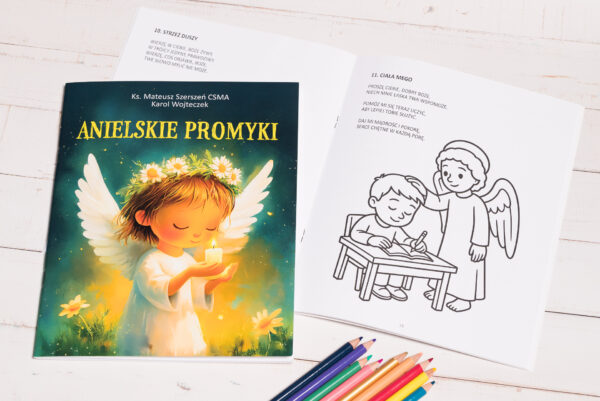 Anielskie promyki - kolorowanka z aniołami i modlitwami dla dzieci